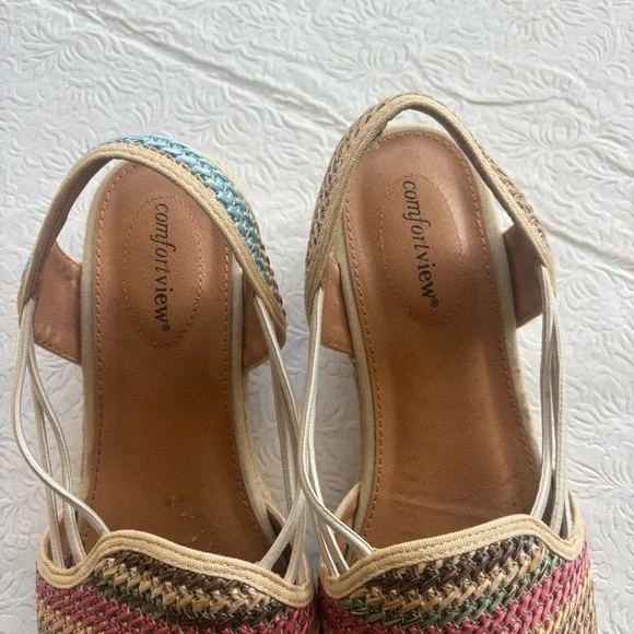 Comfortview Multicolor Braided Clea Espadrille Wedge Sandal, Size 10.5 Wide - Picture 7 of 16
